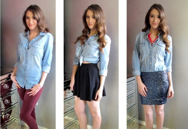Eén jeanshemd = 3 verschillende looks