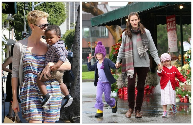 Charlize Theron met Jackson & Jennifer Garner met Violet en Seraphina.