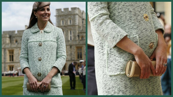 Kate Middleton pronkt met babybuikje in muntgroene Mulberry.
