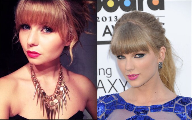 Links lookalike Xenna Kristian en rechts Taylor Swift.
