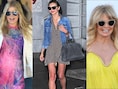 Fergie, Miranda Kerr en Goldie Hawn met trendy zonnebrillen.