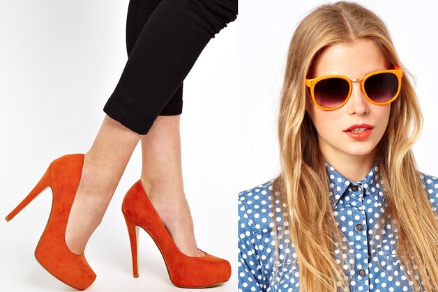 Neon schoenen en opvallende zonnebril bij Asos.com.