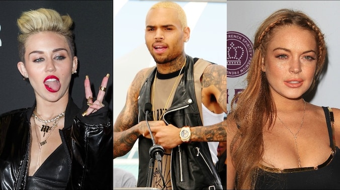 Miley Cyrus, Chris Brown en Lindsay Lohan.