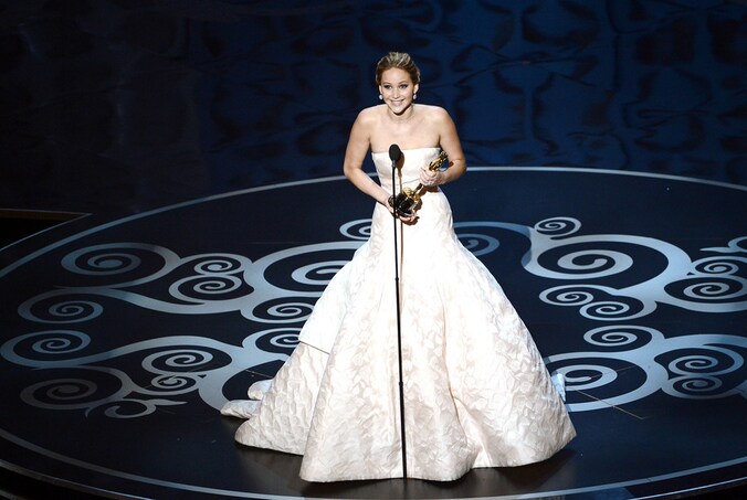 Jennifer Lawrence tijdens de Oscar-uitreiking.