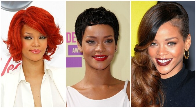 Felrood haar, een pixiekapsel en kastanjebruine lippen: Rihanna maakte er een trend van.