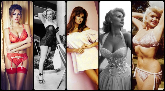 Kelly Brook, Marilyn Monroe, Raquel Welch, Sophia Loren en Jayne Mansfield