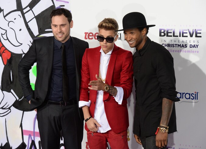 Manager Scooter Braun, Justin Bieber en producer Usher