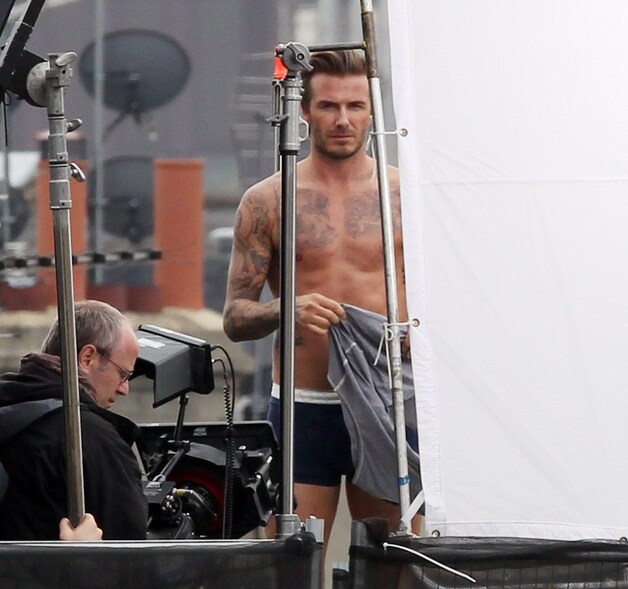 Beckham tijdens de opnames van de nieuwe reclamespot.