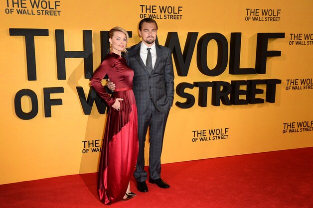 DiCaprio en tegenspeelster Margot Robbie tijdens de première van 'The Wolf of Wall Street' in Londen.