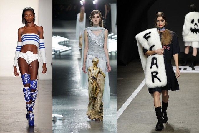 Een sportoutfit van Jeremy Scott, de Star Warsjurken van Rodarte en de bizarre bonten sjerp van VFiles.