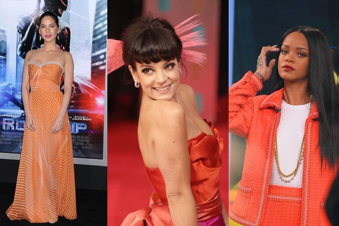 Sterren Lily Allen en Rihanna bewijzen dat oranje wel kan flatteren.