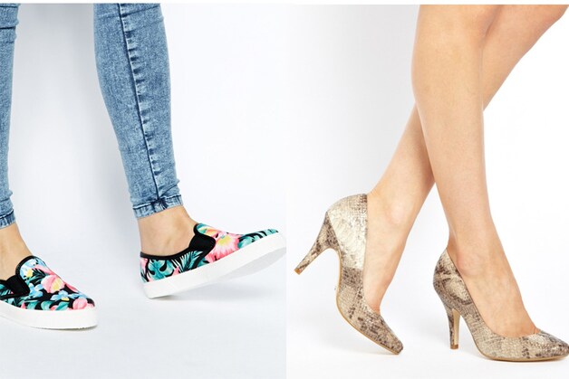 Sneakers en pumps in slangenleder bij Asos.com