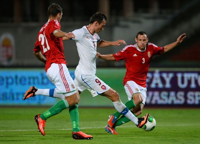 Libor Kozak (m) in actie voor de Tsjechische nationale ploeg.