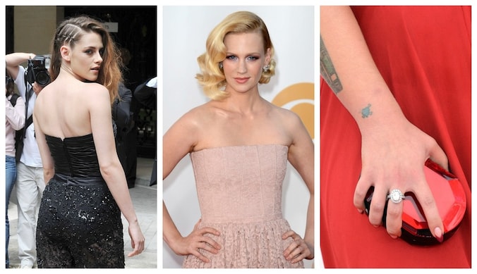 Kristen Stewart met een ingevlochten zijkant, January Jones met oogschaduw in haar binnenste ooghoek en de geometrische nagels van Kelly Osbourne.