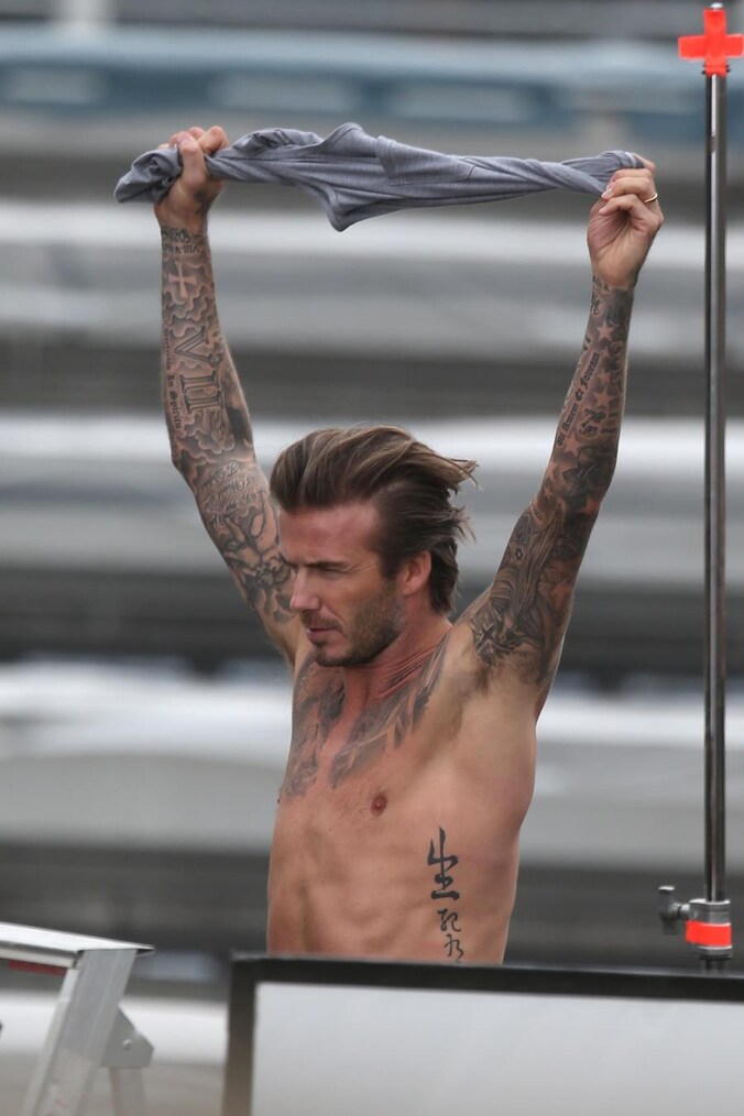 David Beckham op het dak in het oosten van Londen.