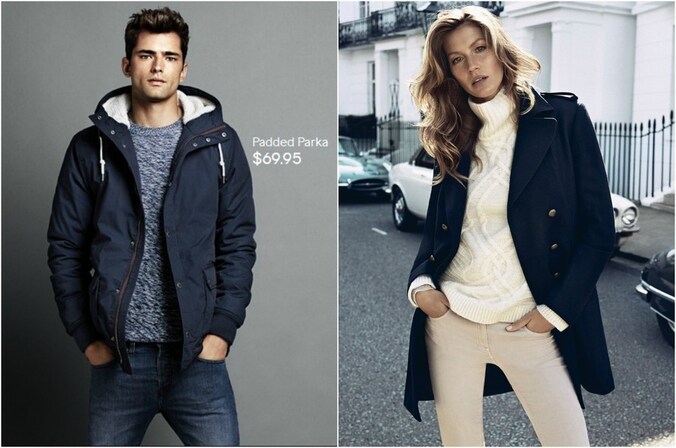 Sean O'Pry en Gisele Bündchen, allebei in een reclame voor H&M.