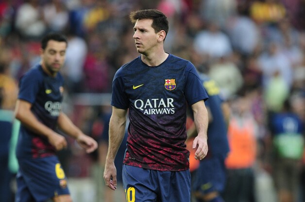 Lionel Messi tijdens de opwarming.