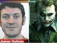 Links dader James Holmes en rechts Heath Ledger als het personage 'The Joker' uit de Batman-films.
