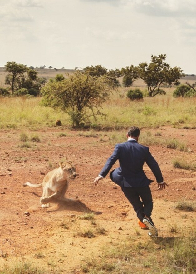 Kevin Richardson in een duel met een leeuwin