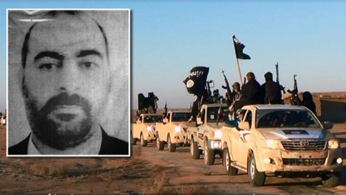 De ISIS-strijders zijn onder leiding van Baghdadi (inzet) inmiddels de Iraakse hoofdstad Bagdad op minder dan 90 kilometer genaderd.