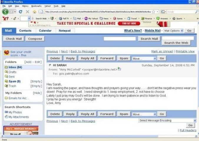 Gawker.com zette enkele screenshots van Palins e-mailaccount online.