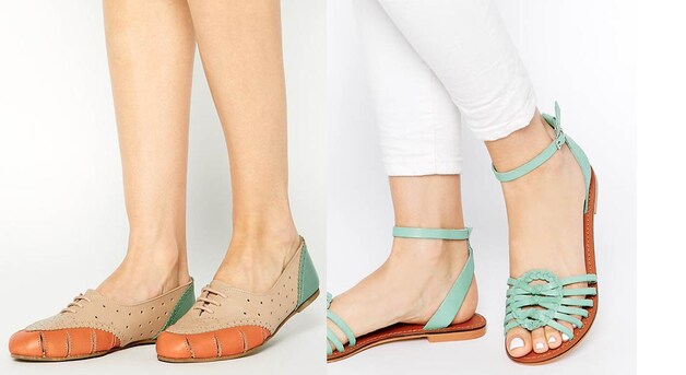 Opvallende platte schoenen en mooie sandalen met weefsels.