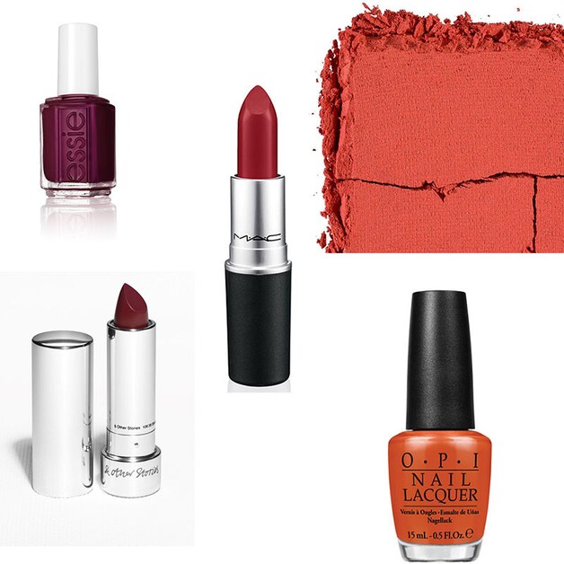 Essie With The Band, 9,99 euro, bij Di en Inno / MAC Chili, 19,50 euro, www.maccosmetics.be / Urban Decay Afterglow blush Bang, 23 euro Ici Paris XL / &Other Stories Mistral Currant, 15 euro www.stories.be / OPI It's a Piazza Cake, 14,80 euro, Planet Parfum