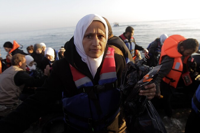 Bootvluchtelingen komen aan op het Griekse eiland Lesbos.