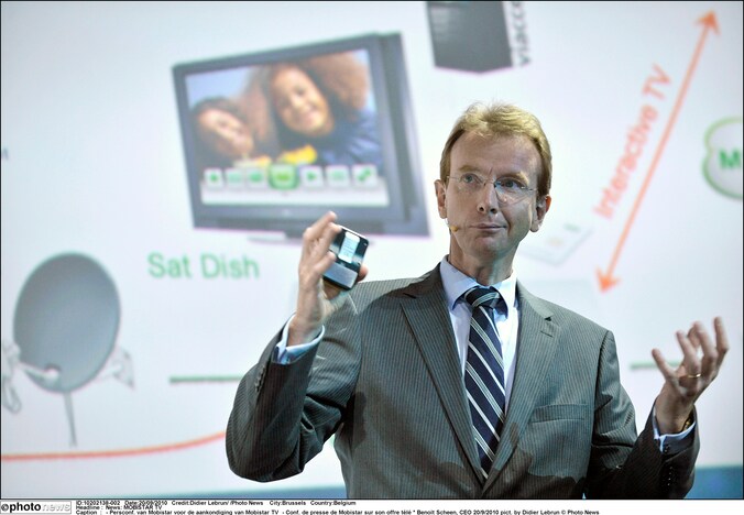 Voormalig CEO Benoit Scheen tijdens de voorstelling van Mobistar TV in 2010.