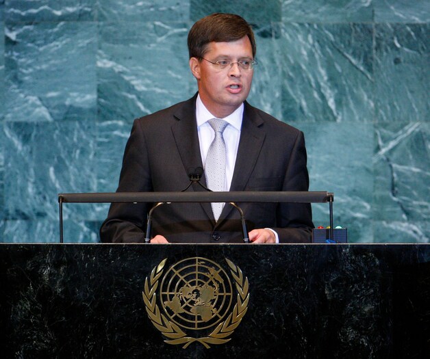 Premier Jan Peter Balkenende spreekt bij de VN in New York, 2010.
