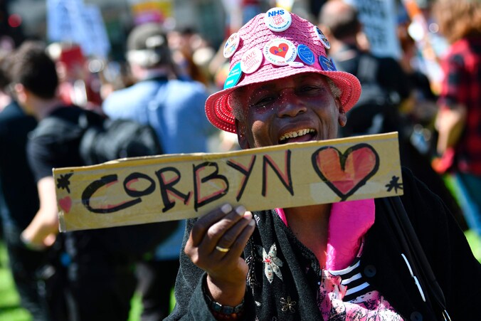 Aanhangers van Labour demonstreerden gisteren in de Britse hoofdstad
