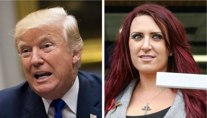 Trump deelde op Twitter antimoslimvideo's van Jayda Fransen, één van de leiders van het ultrarechtse Britain First.
