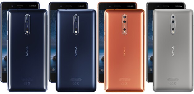 De Nokia 8 in al zijn uitvoeringen.
