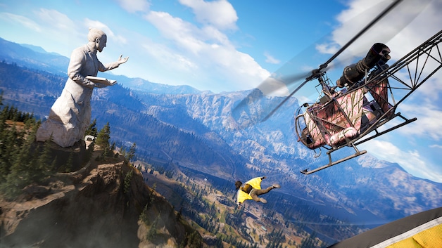 Met een wingsuit vliegen behoort ook tot de opties in 'Far Cry 5'.