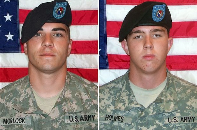 Korporaal Jeremy Morlock (links) en soldaat Andrew Holmes