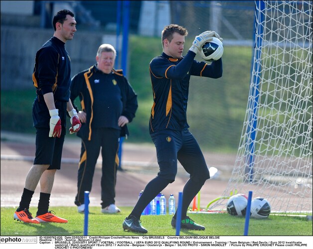 Proto met Mignolet op training bij de Rode Duivels.