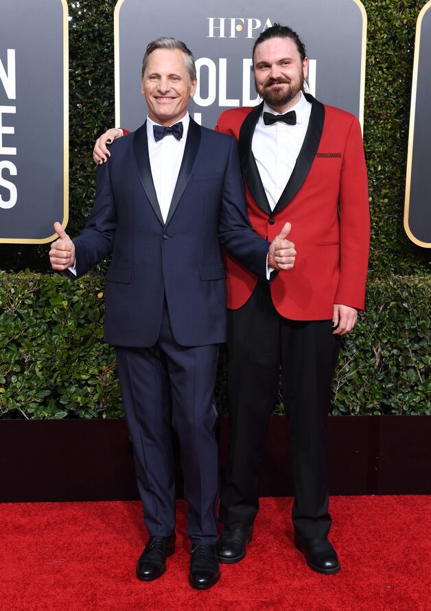 Viggo Mortensen, genomineerd voor ‘Green Book’ en zijn zoon Henry. 