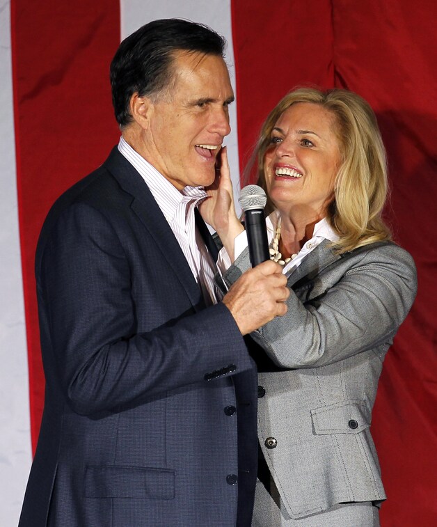 Mitt en Ann Romney op campagne in Zanesville, Ohio, in maart.