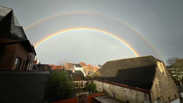 Dubbele regenboog in Vilvoorde.