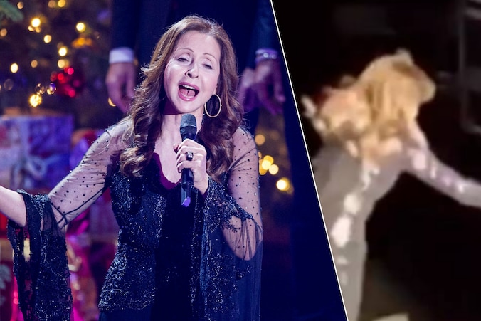 Songfestival-winnares Vicky Leandros (71) valt van podium tijdens ...
