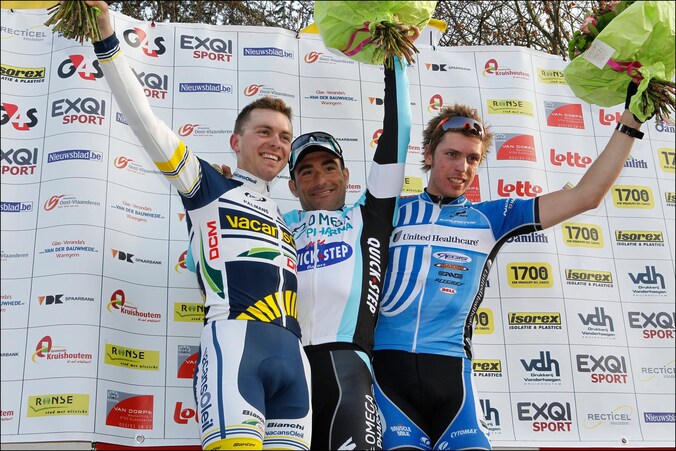 Boeckmans, Chichi en Van Poppel (r) dit jaar op het podium van Nokere Koerse.