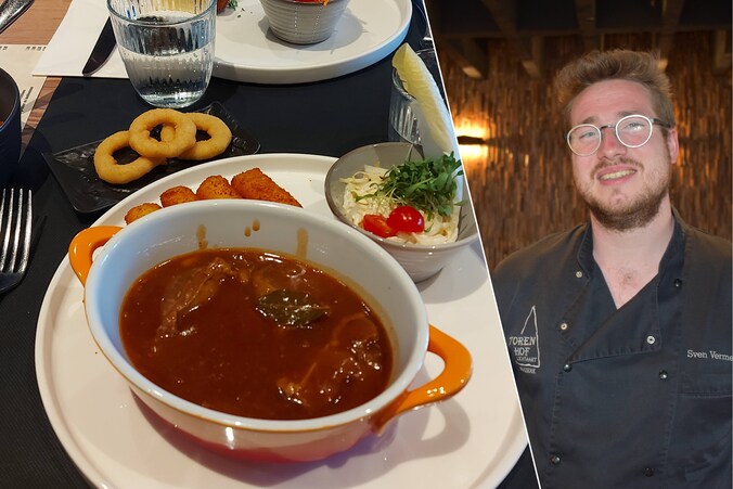 De varkenswangetjes in kriekbier van Torenhof, bereid door uitbater Sven Vermeulen.