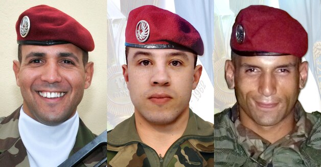 Imad Ibn Ziaten, Abel Chennouf and Mohamed Legouade, de drie militairen die in koelen bloede vermoord werden.