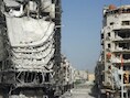 In Homs zijn veel gebouwen ernstig beschadigd.