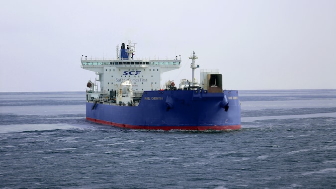 De tot de Russische schaduwvloot behorende olietanker Pavel Chernysh toen die nog officieel eigendom was van Ruslands grootste scheepvaartbedrijf Sovcomflot.