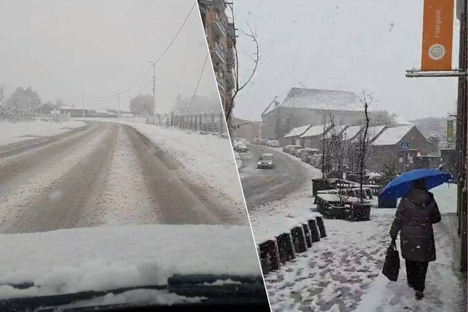 Het sneeuwt in Stok (Kortenaken) en Tienen.