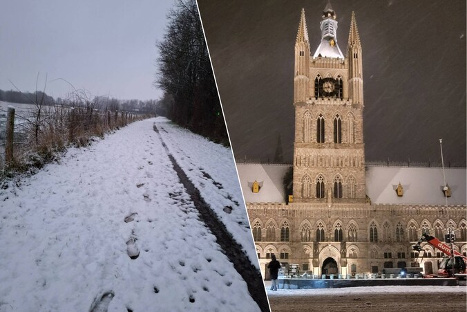 De sneeuw bedekt Ieper onder een wit tapijt 