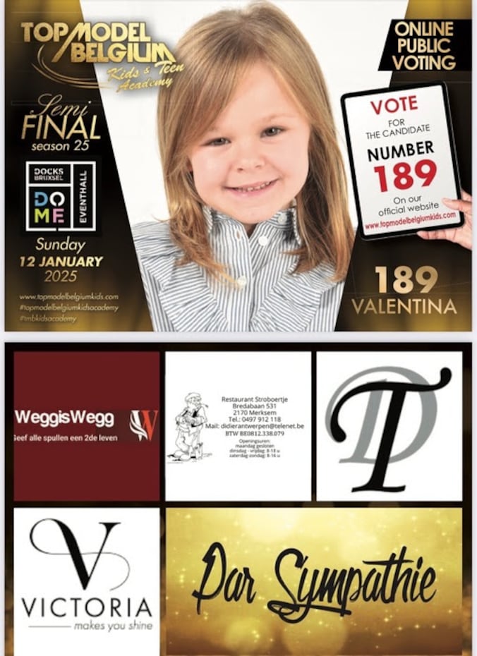 Valentina uit Antwerpen zit in halve finale van Top Model Belgium Kids