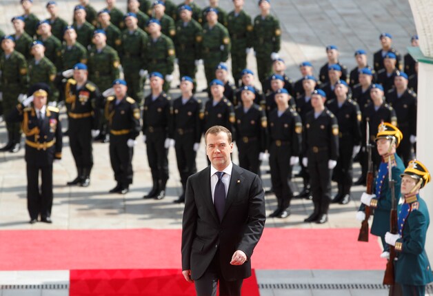 Aftredend Russisch president Medvedev.