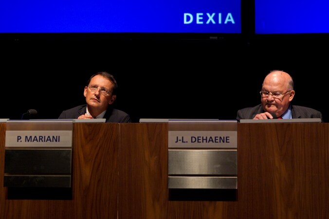 Pierre Mariani en Jean-Luc Dehaene tijdens de aandeelhoudersvergadering van vorige week.